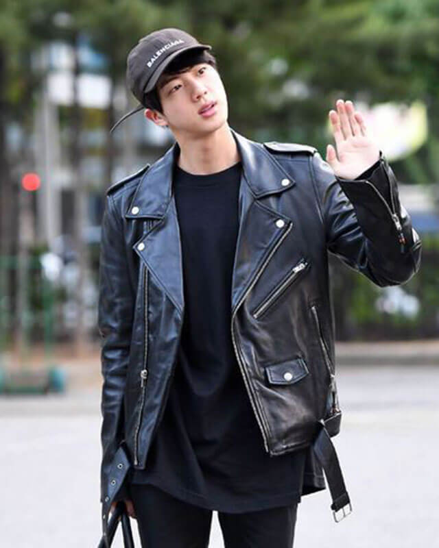 BTS Jin Biker Leather Jacket