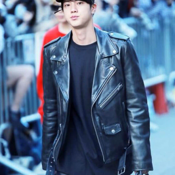 BTS Jin Biker Leather Jacket