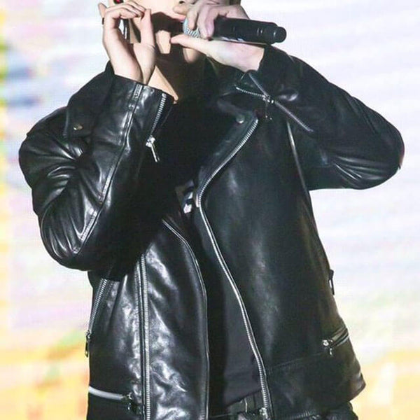 BTS Kim Taehyung Black Leather Jacket