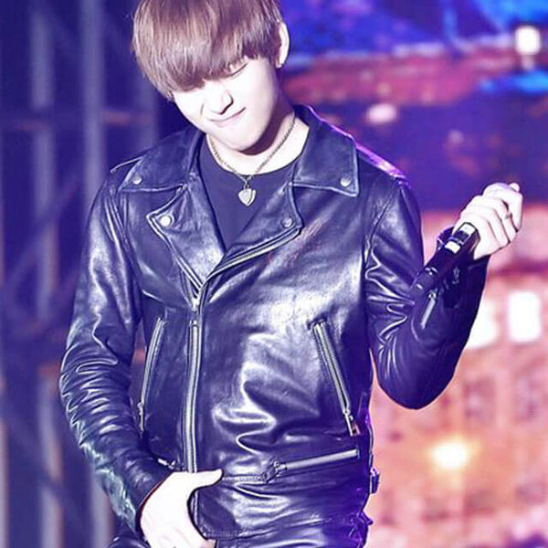 BTS Kim Taehyung Black Leather Jacket