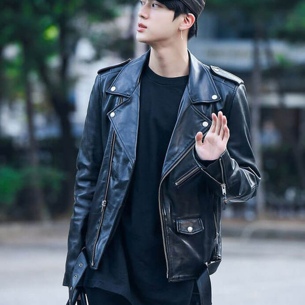 BTS Jin Biker Leather Jacket