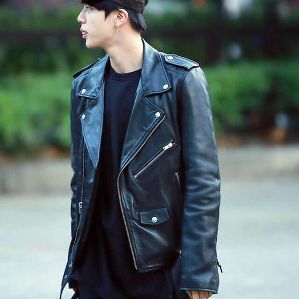 BTS Jin Biker Leather Jacket