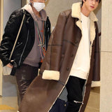 BTS Jin Shearling Brown Leather Coat Gimpo Airport