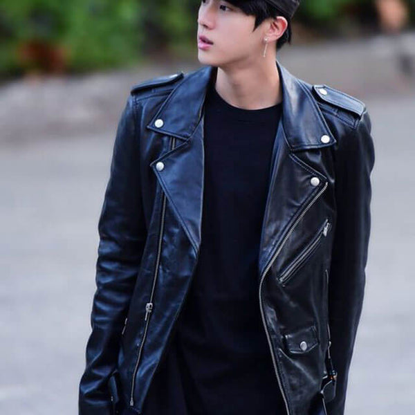 BTS Jin Biker Leather Jacket