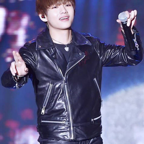 BTS Kim Taehyung Black Leather Jacket