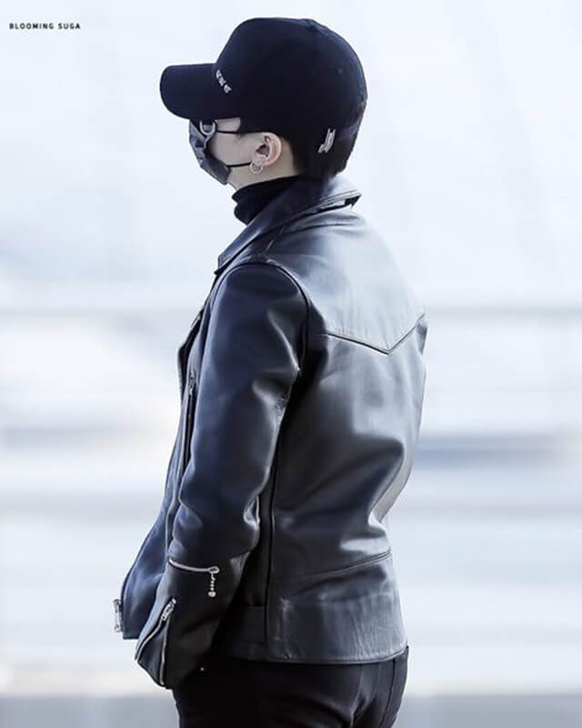 BTS Suga Black Biker Leather Jacket