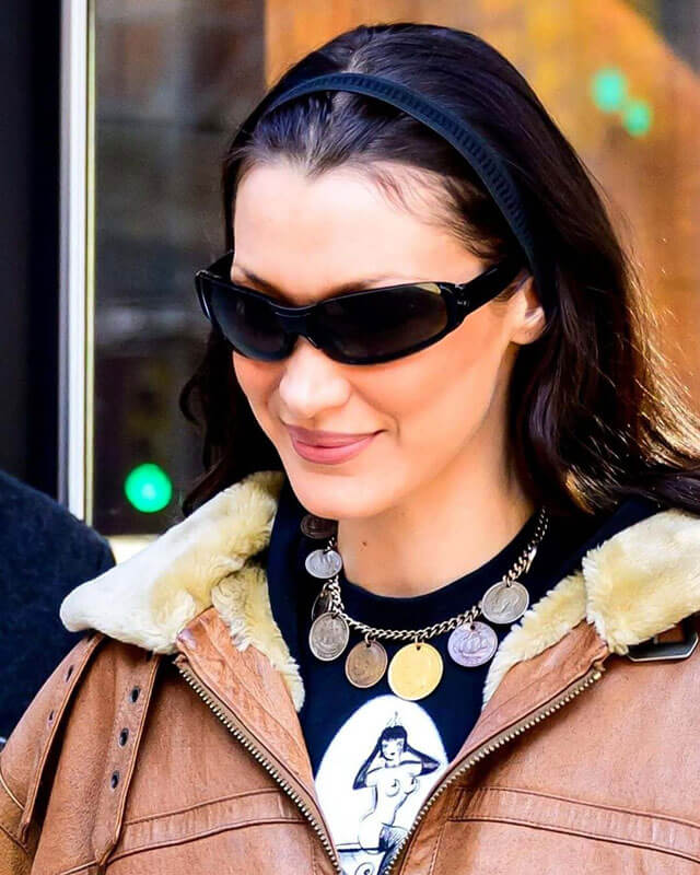 Bella Hadid Brown Shearling Hooded Leather Jacket