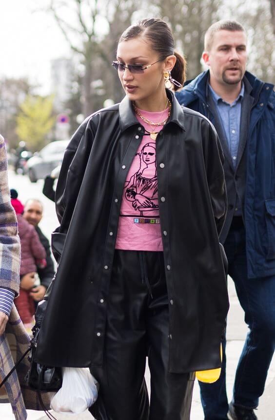 Bella Hadid Oversized Leather Jacket