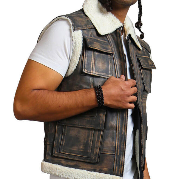 Brown Leather Vest with Fur Lining