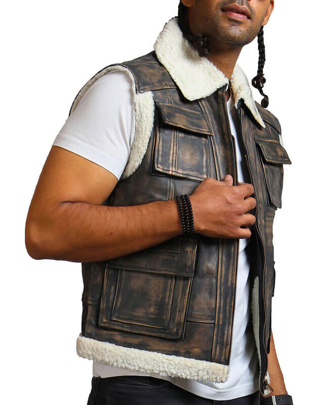 Brown Leather Vest with Fur Lining
