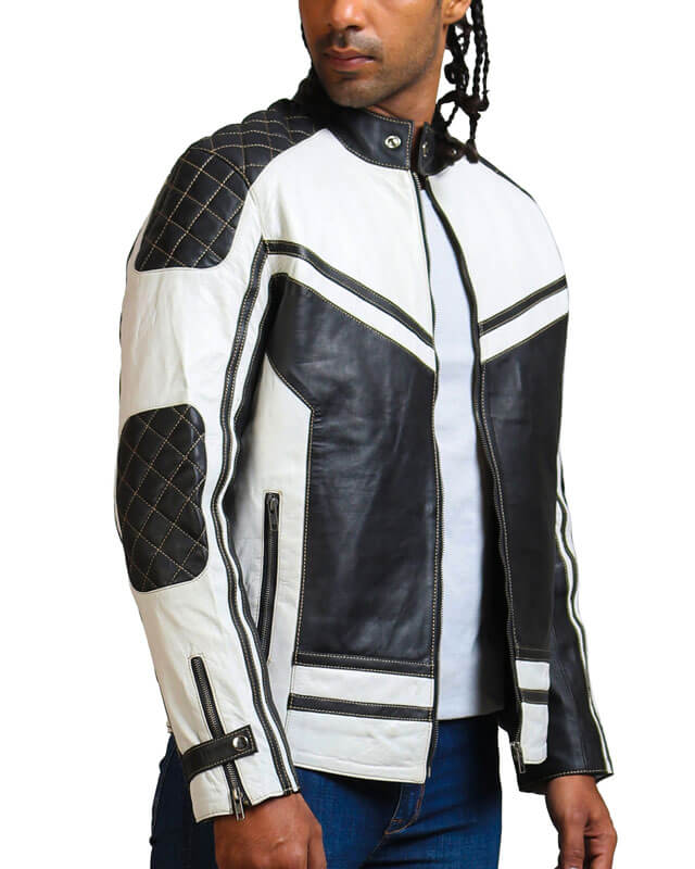Black And White Quilted Biker Jacket