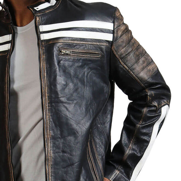 Distressed Black And White Striped Jacket