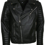 Men's Biker Black Padded Leather Jacket