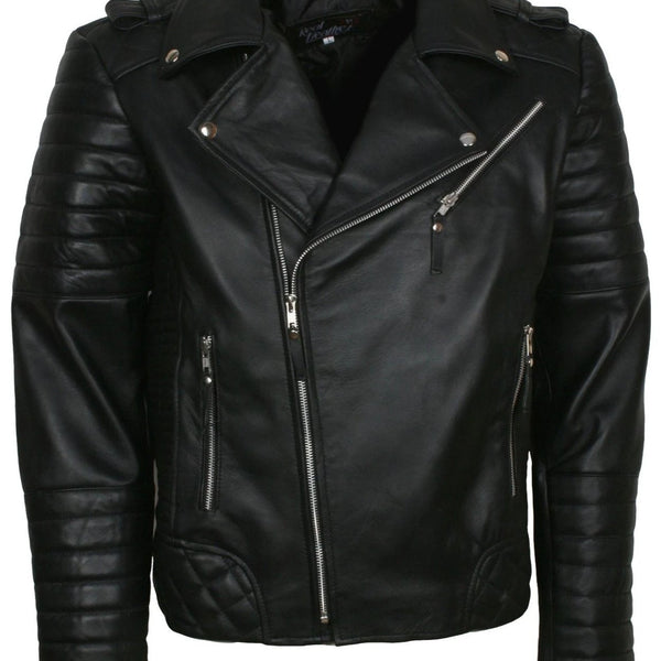 Men's Biker Black Padded Leather Jacket