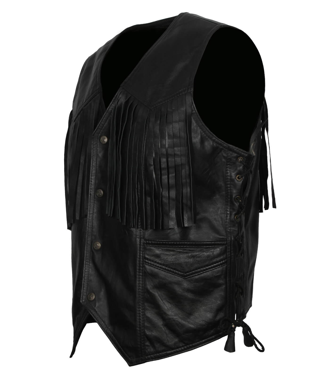 Black Cowboy Leather Vest With Fringes