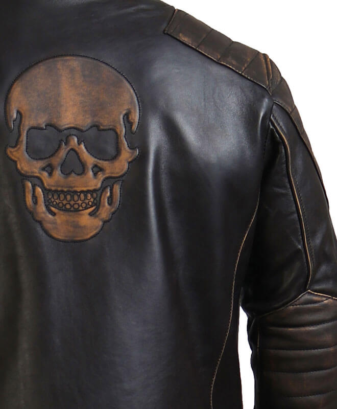 Embossed Skull Biker Leather Jacket