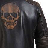 Embossed Skull Biker Leather Jacket