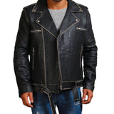 Distressed Black  Motorcycle Leather Jacket