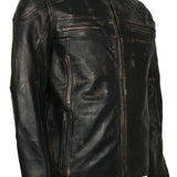 Men's Biker Distressed Leather Jacket With Zipper