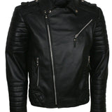 Men's Biker Black Padded Leather Jacket