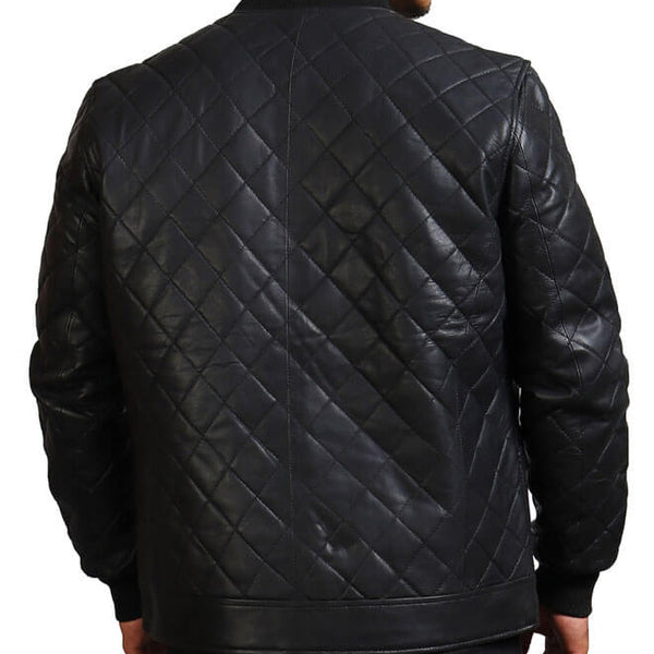 Diamond Quilted Black Leather Jacket