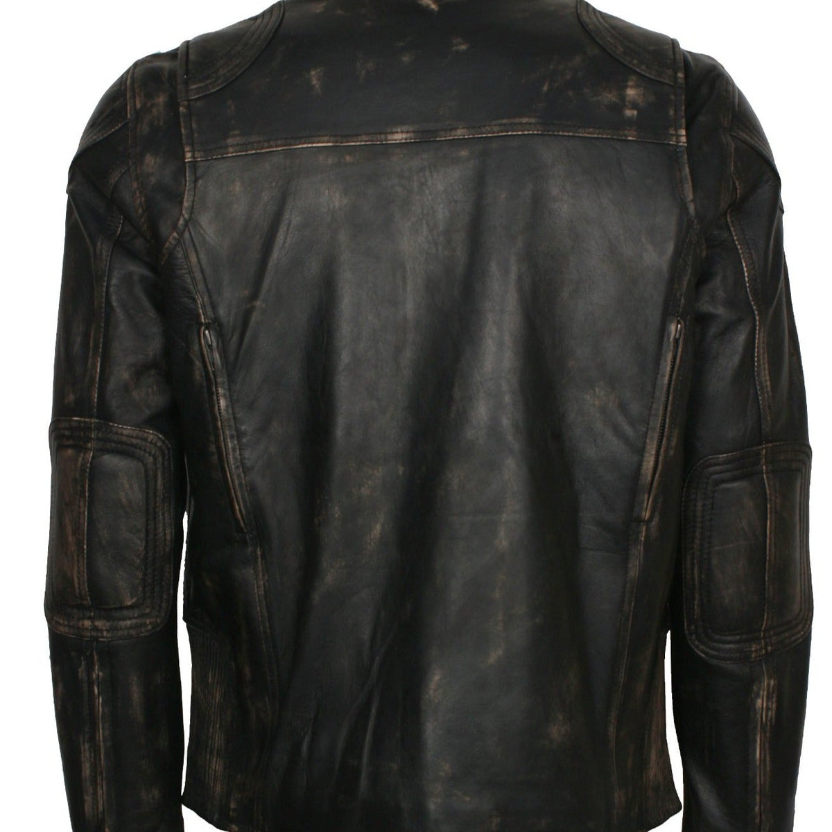Men's Biker Distressed Leather Jacket With Zipper