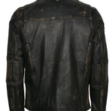 Men's Biker Distressed Leather Jacket With Zipper