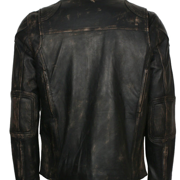 Men's Biker Distressed Leather Jacket With Zipper