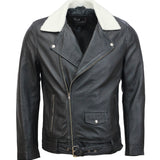 Black Motorcycle Leather Jacket with Fur Collar