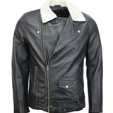 Black Motorcycle Leather Jacket with Fur Collar