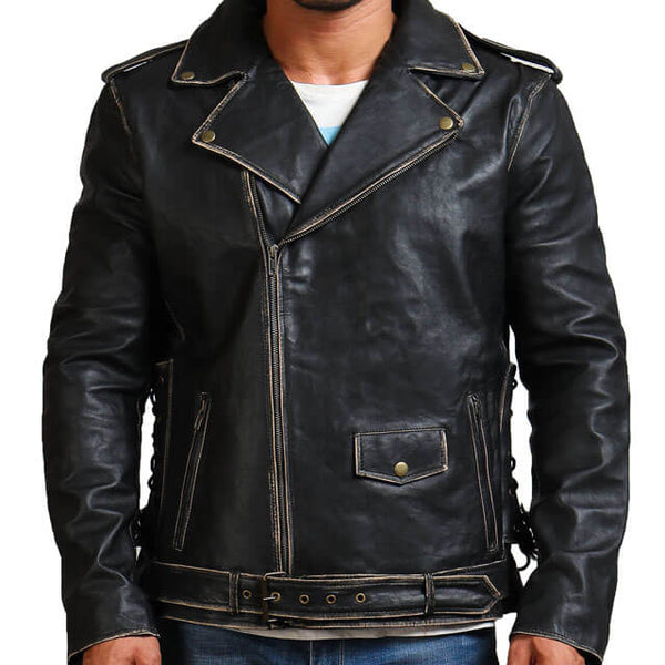 Vintage Distressed Black Motorcycle Jacket