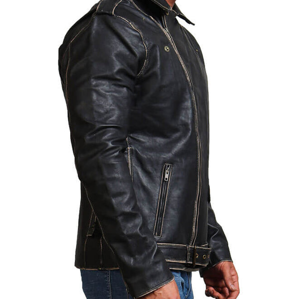 Distressed Black  Motorcycle Leather Jacket