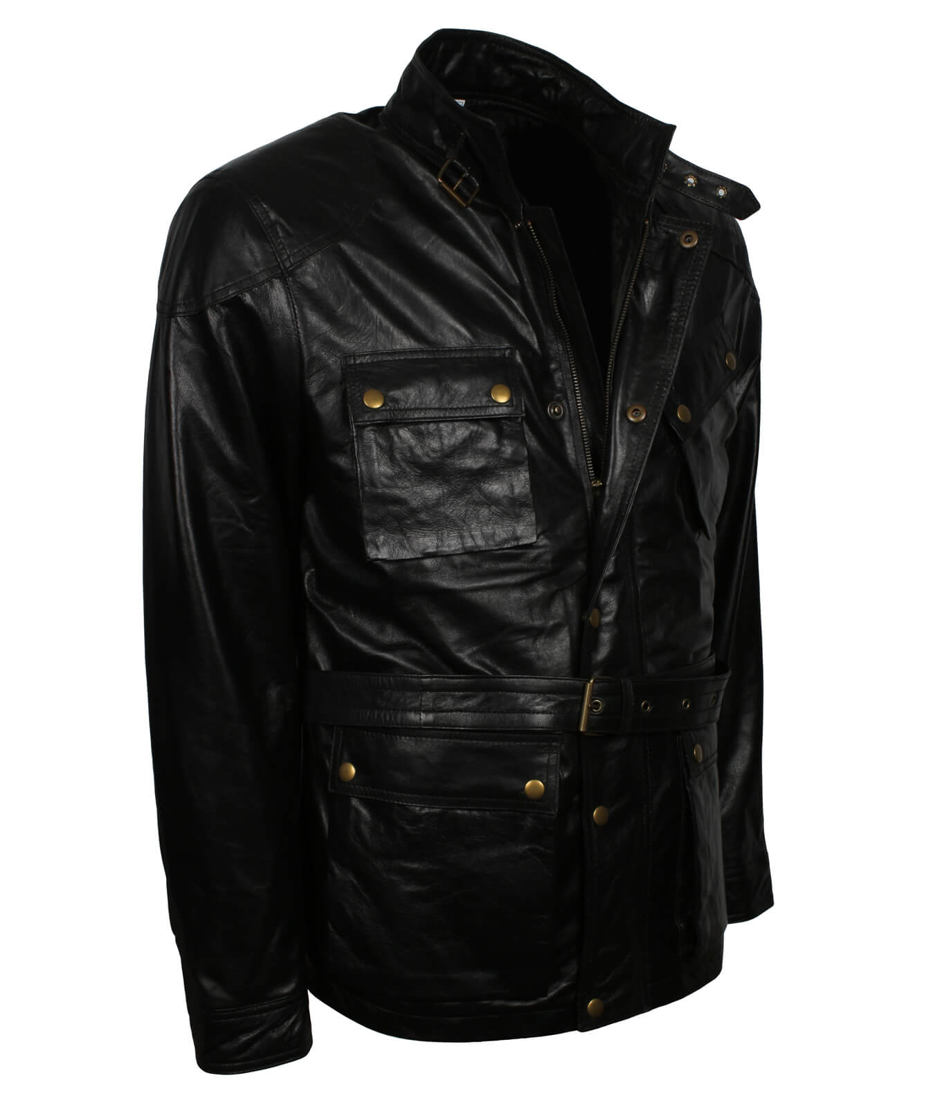 Black Sheepskin Leather Coat With Belt