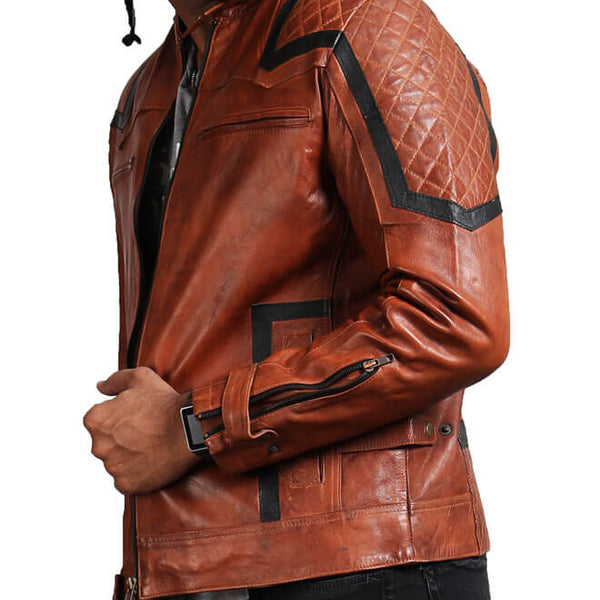 Vintage Black Stripes Brown Biker Jacket