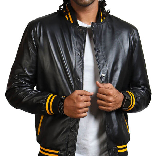 Yellow Striped Black Bomber Jacket