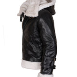 Men’s Shearling Black B3 Bomber Jacket with Hood