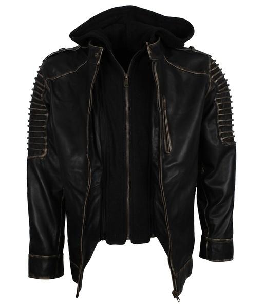 Men's Black Hooded Killing Joke Scarecrow Genuine Leather Jacket