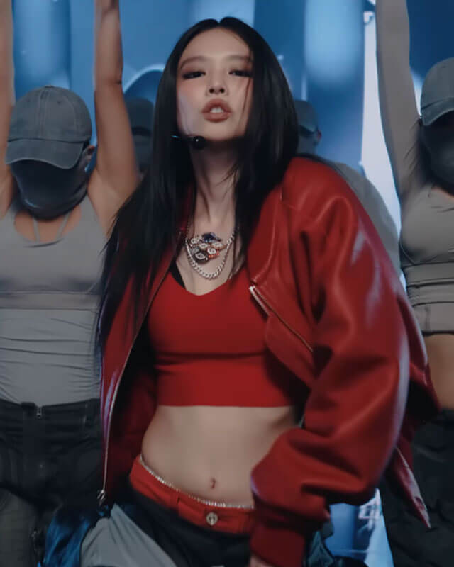 Blackpink Jennie Live Performance Red Leather Jacket