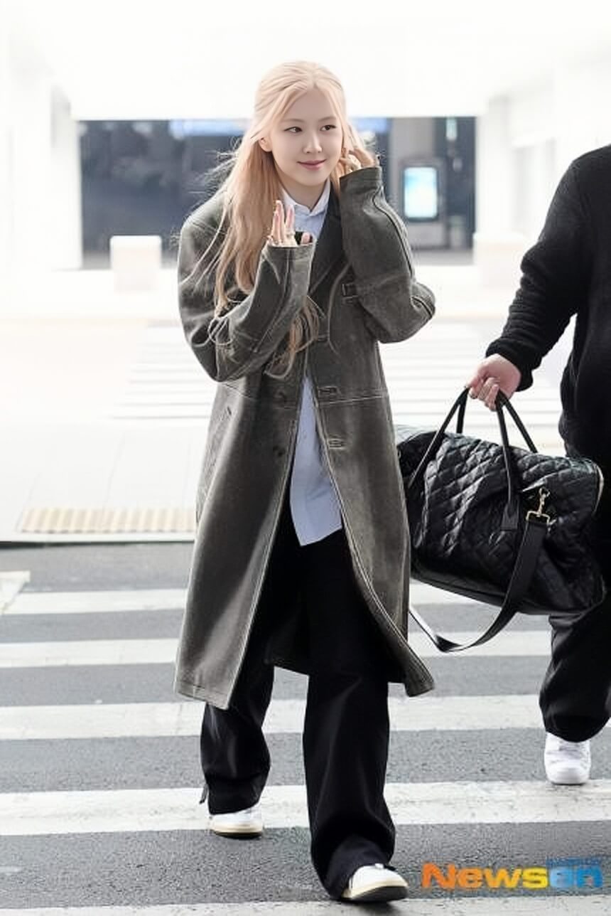 Blackpink Rose Distressed Oversized Leather Coat Women