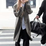 Blackpink Rose Distressed Oversized Leather Coat Women