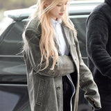 Blackpink Rose Distressed Oversized Leather Coat Women