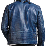 Men's Biker Blue Leather Jacket
