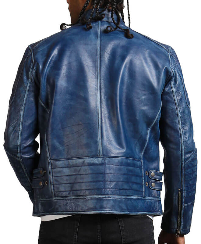 Men's Biker Blue Leather Jacket