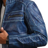Men's Biker Blue Leather Jacket