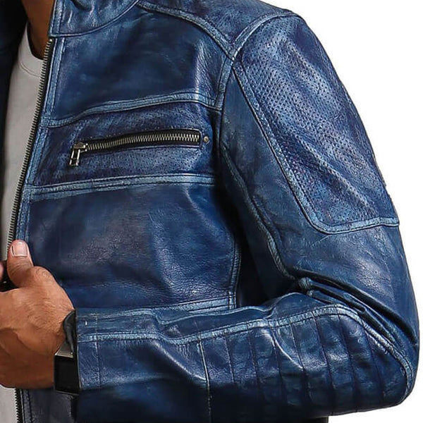 Men's Biker Blue Leather Jacket