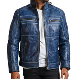 Men's Biker Blue Leather Jacket