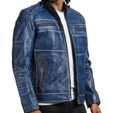 Men's Biker Blue Leather Jacket