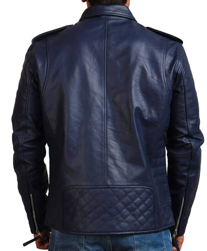 Blue Motorcycle Genuine Leather Jacket