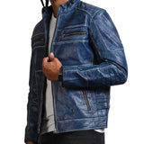 Men's Biker Blue Leather Jacket