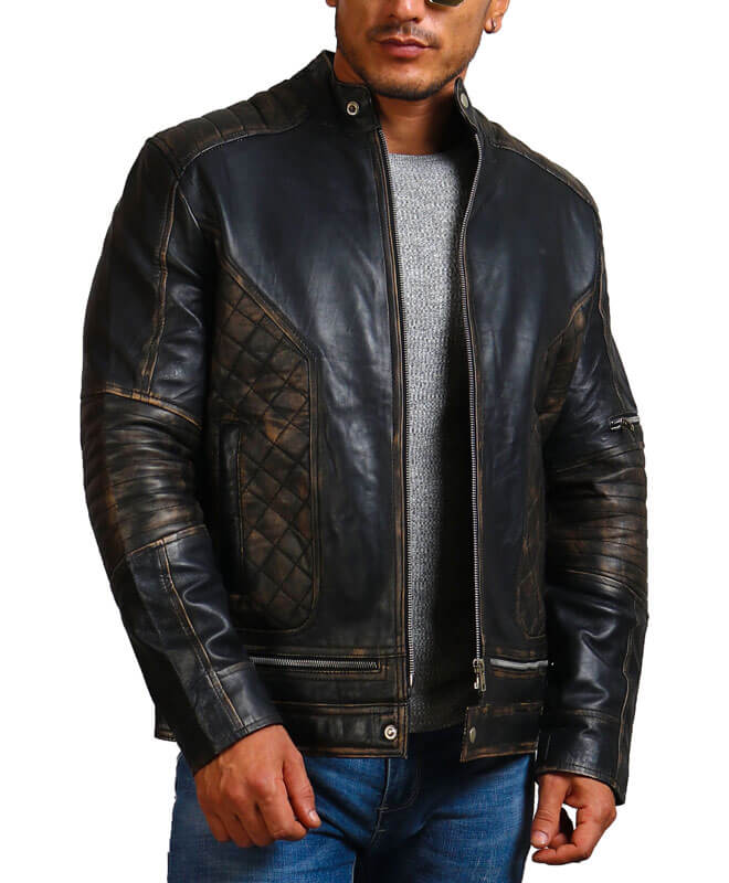 Men's Distressed Skull Leather Jacket